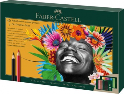 Farebné a grafitové ceruzky, sada, FABER-CASTELL "Polychromos & Pitt Graphite Matt" , 50 ks