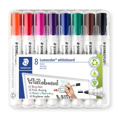 Popisovač na tabule, sada, 2 mm, kužeľový hrot, STAEDTLER "Lumocolor® 351", 8 rôznych farieb